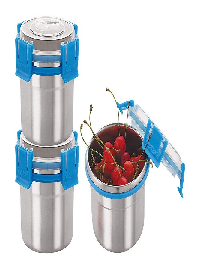 STEELLOCK Airtight & Leak Proof Stainless Steel Kitchen Storage Container/Dabba/Lunch Box with Lid, Set of 3, 350ML Each (SL-202) - Image 1